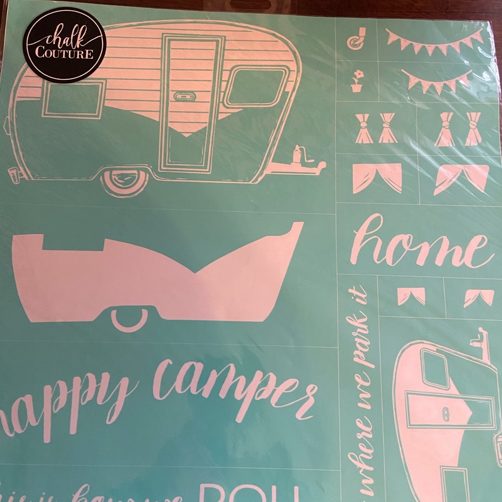 Chalk Couture transfer Size D Old fashioned camper. Reusable. New in package